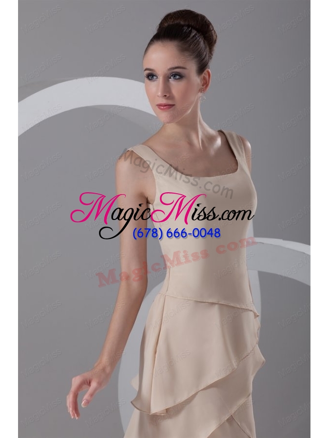 wholesale simple empire champagne square chiffon ruffles prom dress with side zipper