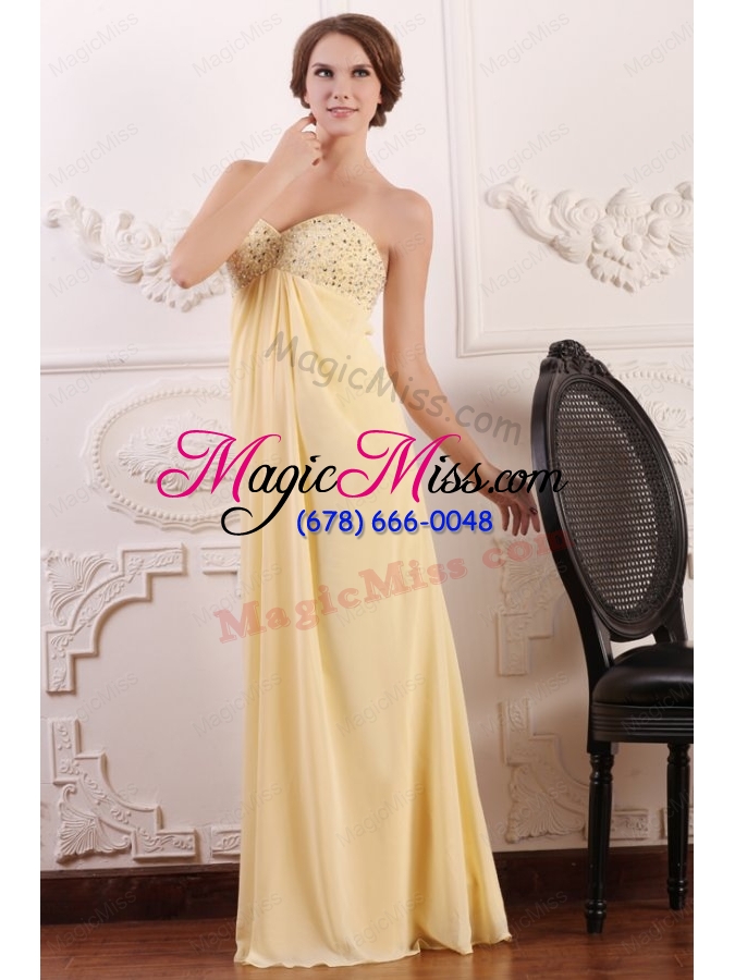 wholesale light yellow empire sweetheart prom dress with beading