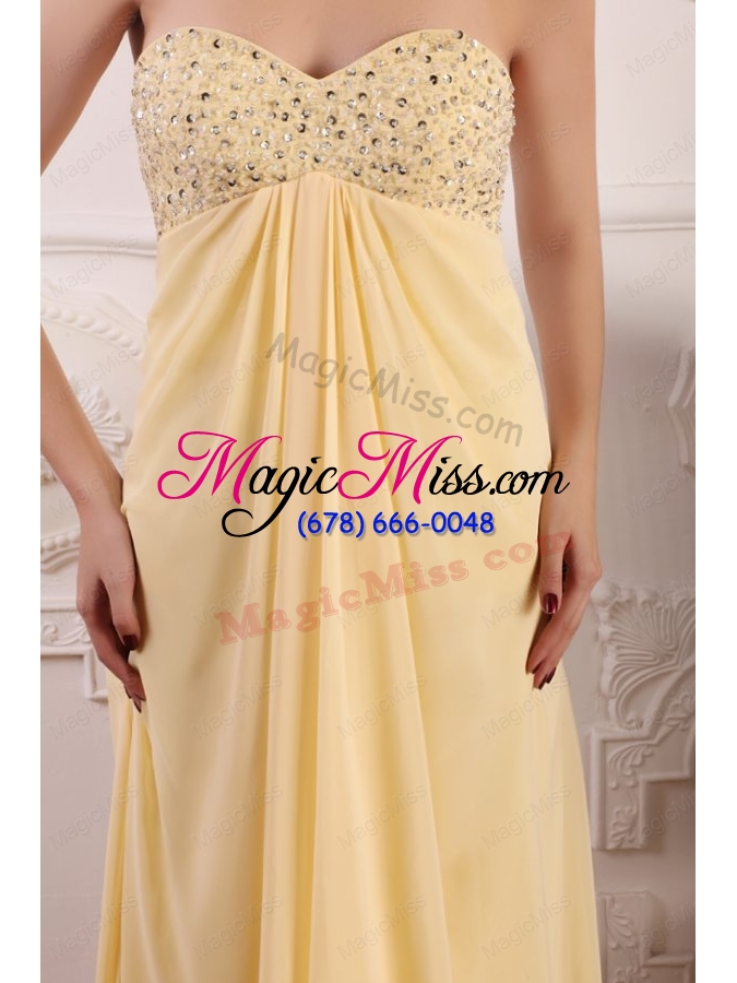 wholesale light yellow empire sweetheart prom dress with beading