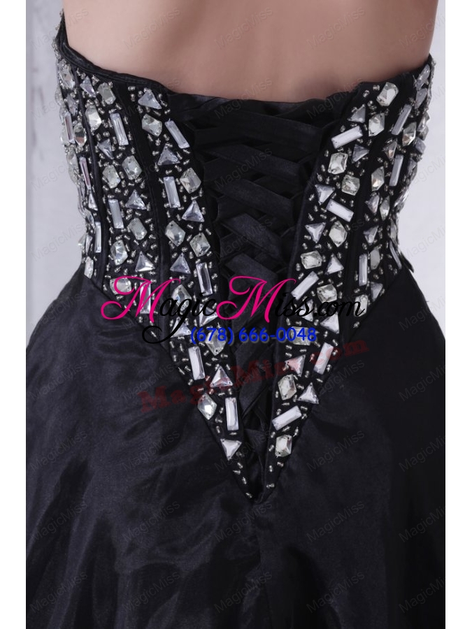 wholesale a-line sweetheart black organza long prom dress with rhinestone