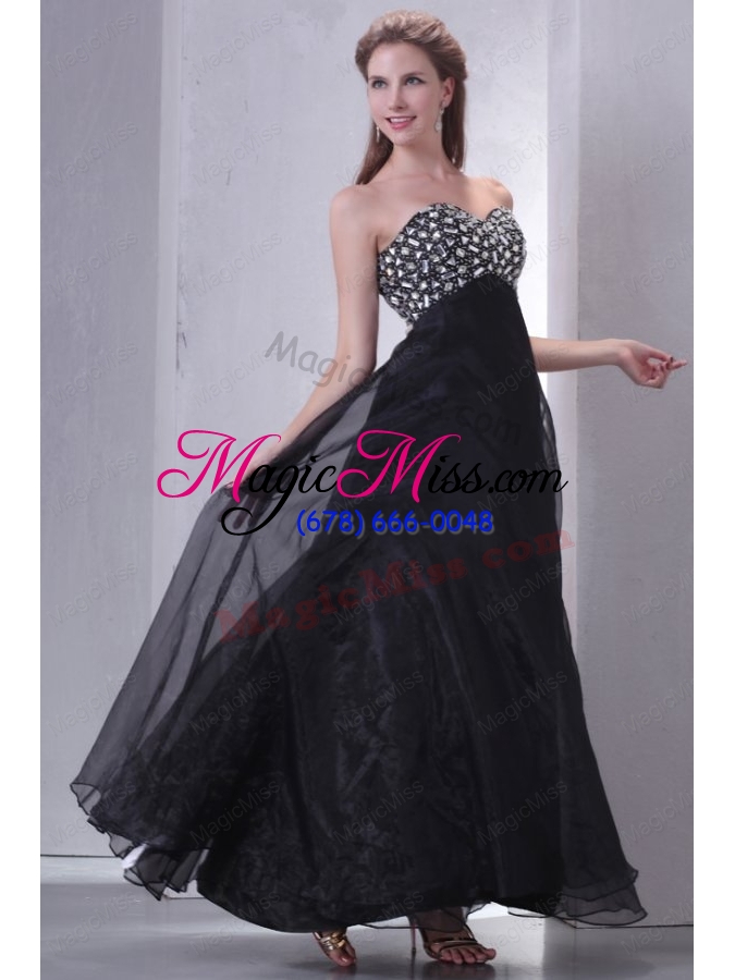 wholesale a-line sweetheart black organza long prom dress with rhinestone