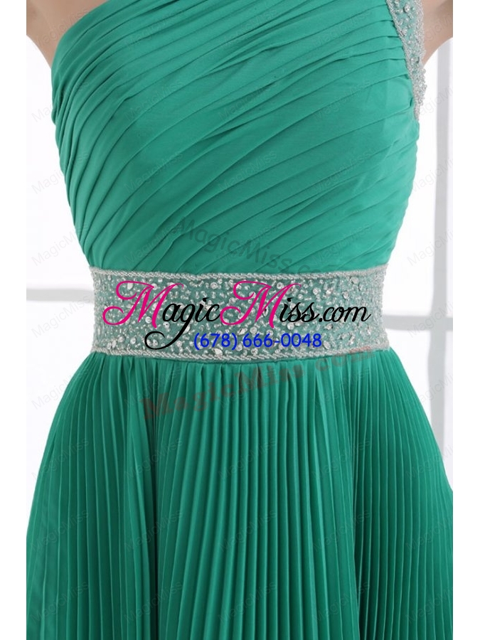 wholesale one shoulder green empire ankle-length beading and pleats prom dress