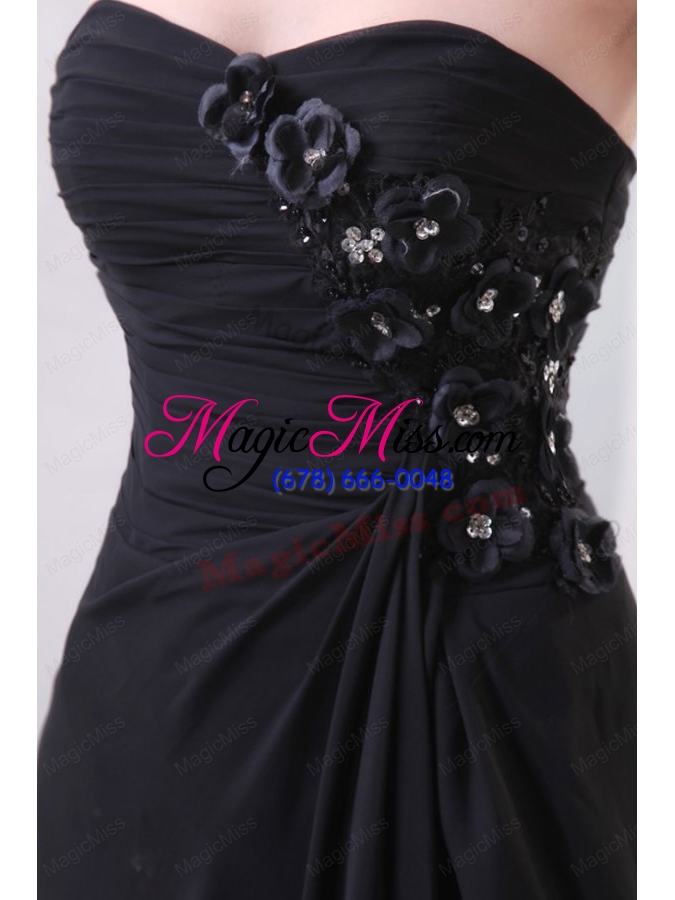 wholesale sweetheart hand made flowers and silt chiffon black prom dress