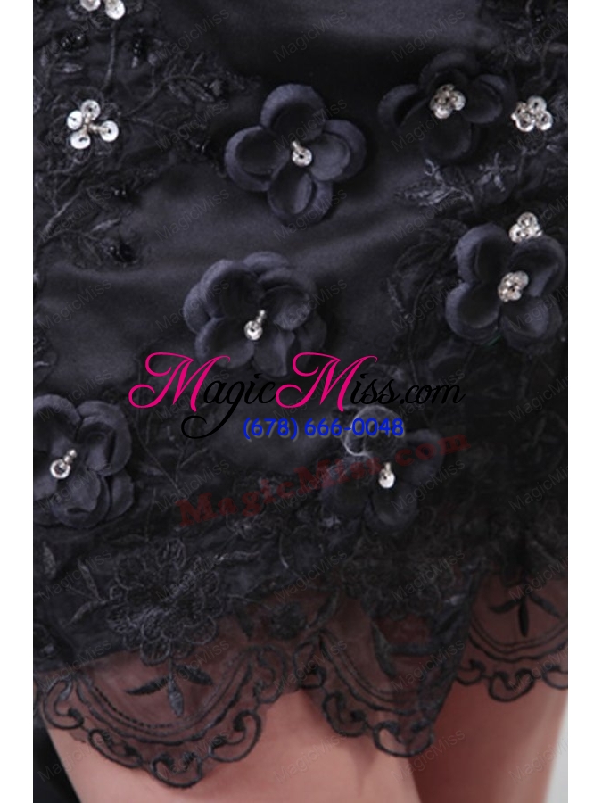 wholesale sweetheart hand made flowers and silt chiffon black prom dress