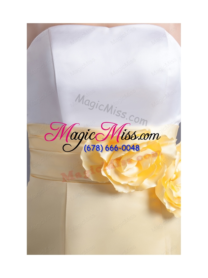 wholesale a-line light yellow strapless hand made flowers ankle-length prom dress