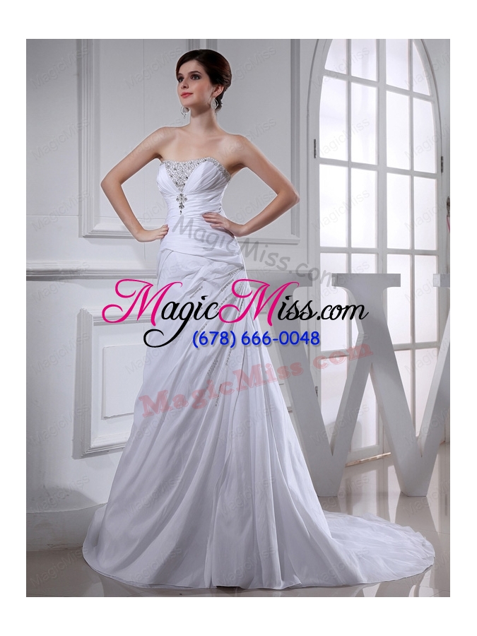 wholesale elegant pincess strapless chiffon court train 2014 wedding dress with beading