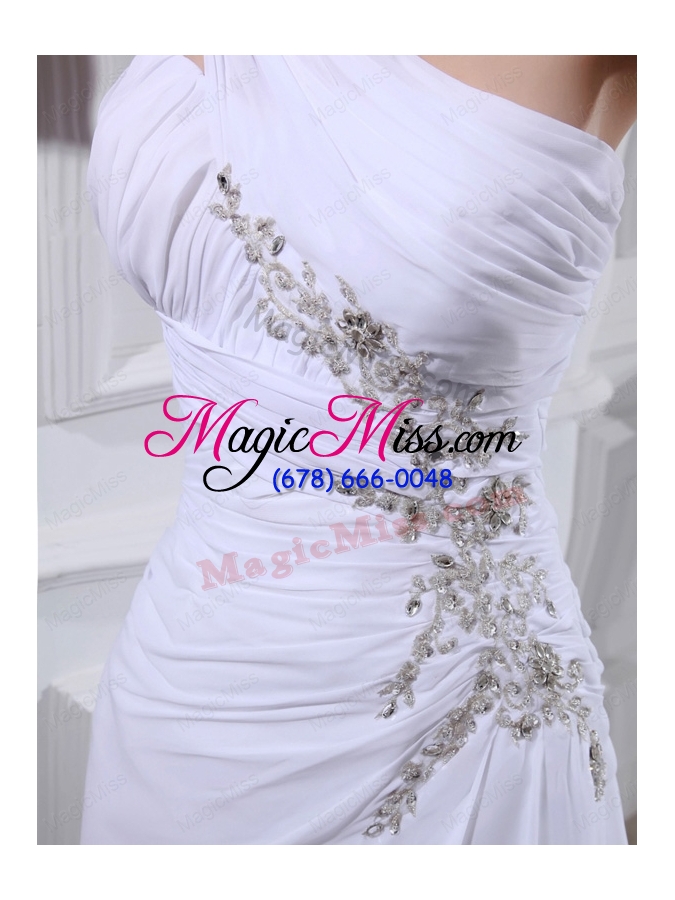 wholesale 2014 elegant coulmn one shoulder wedding dress with appliques