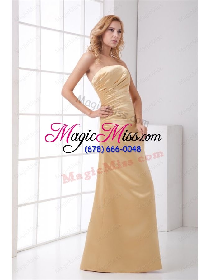 wholesale column strapless floor-length champagne ruching prom dress