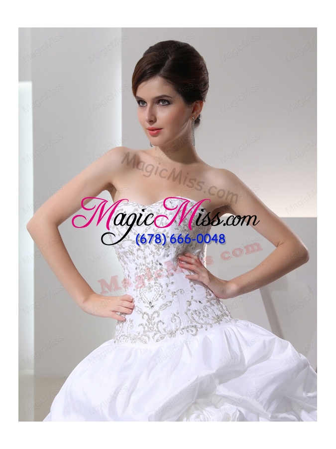 wholesale 2014 ball gown sweetheart neck wedding dress with pick-ups and appliques