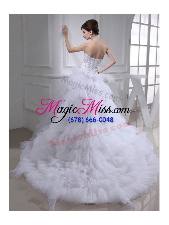 wholesale elegant princess ruffled layers and appliques wedding dress with sweetheart