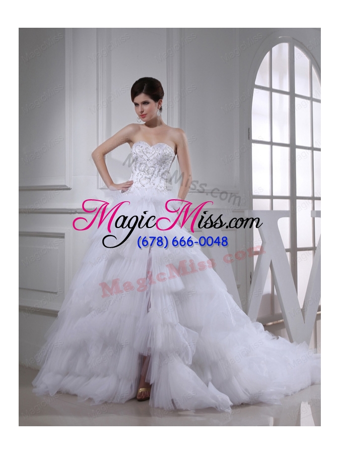 wholesale elegant princess ruffled layers and appliques wedding dress with sweetheart