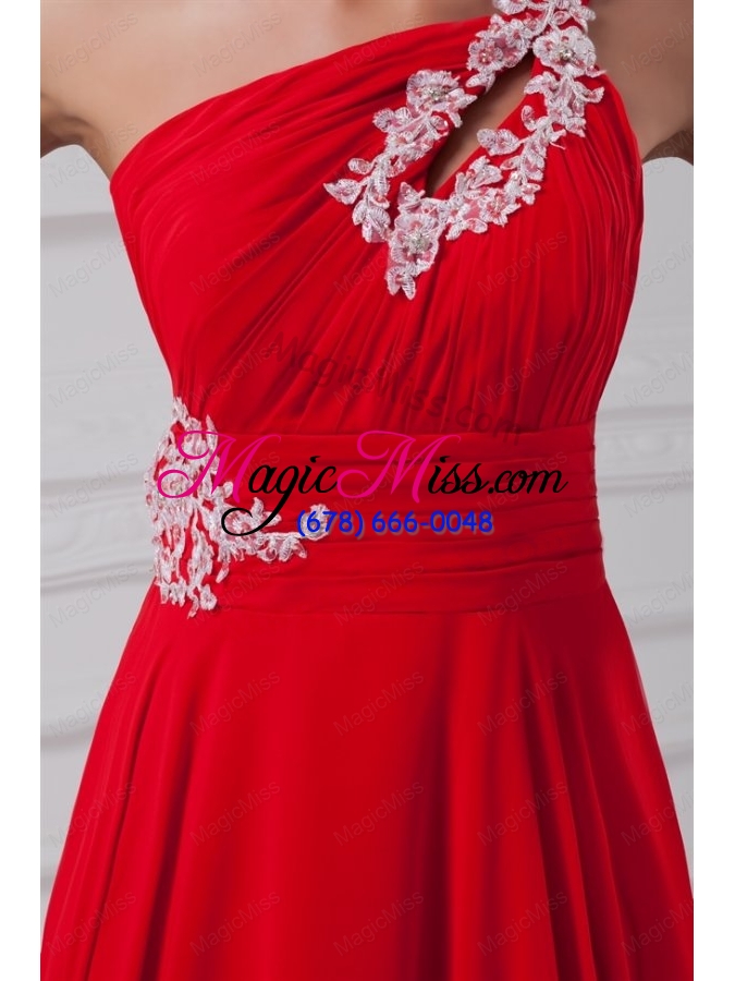 wholesale elegant empire one shoulder appliques court train chiffon red prom dresses