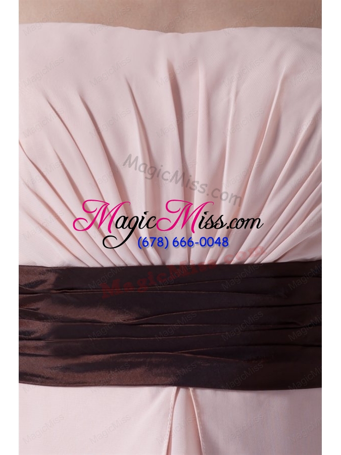 wholesale affordable empire strapless tea-length chiffon pink belt prom dress