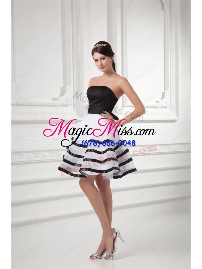 wholesale white and black a-line strapless mini-length organza prom dress with ruffled layers