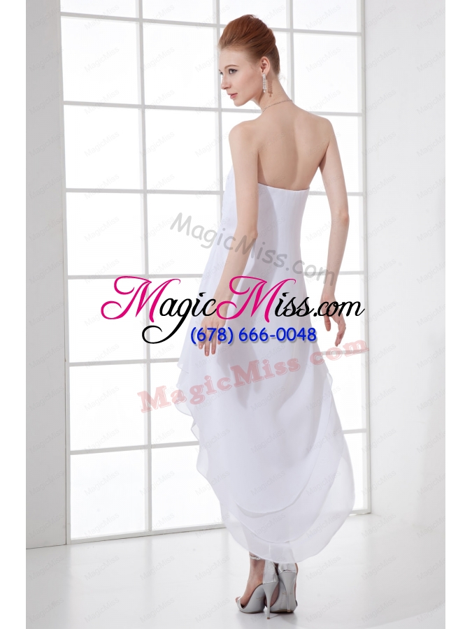wholesale 2014 cheap a-line high-low ruching organza strapless wedding dress