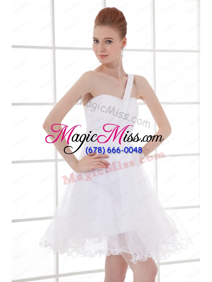 wholesale 2014 simple a-line one shoulder tulle ruching beading short wedding dress