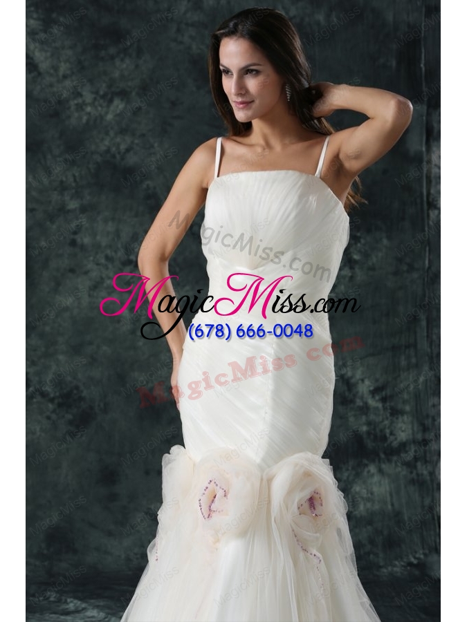 wholesale pretty brush train mermaid spaghetti straps wedding dress with flowers
