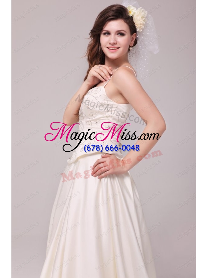 wholesale a line straps embroidery taffeta wedding dress with straps