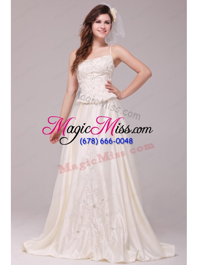 wholesale a line straps embroidery taffeta wedding dress with straps