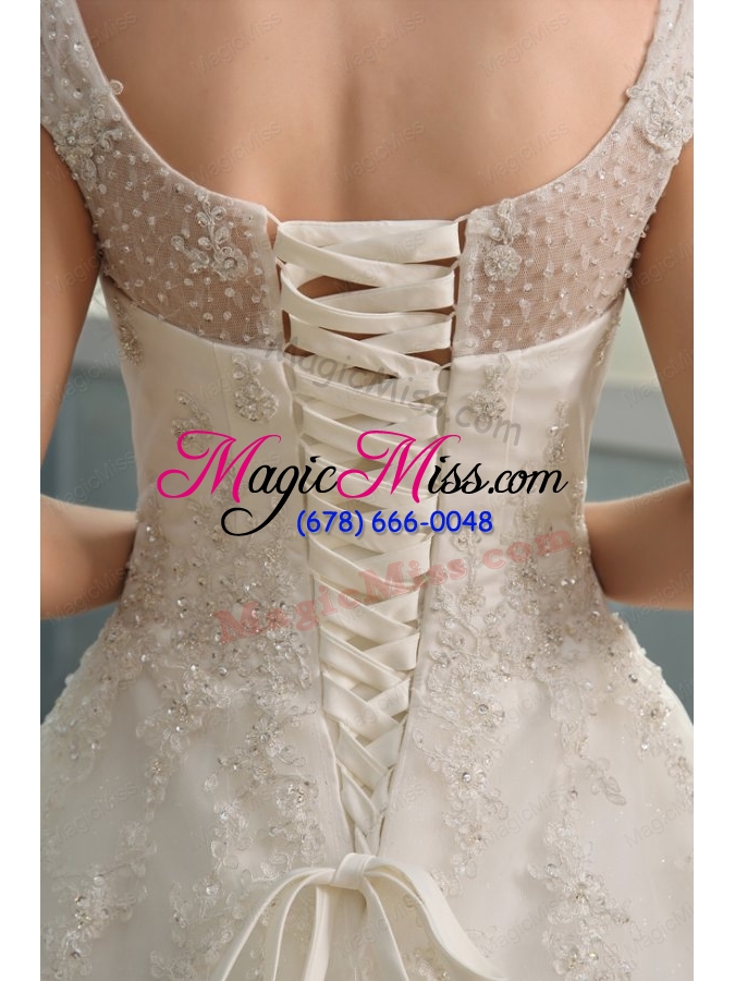 wholesale scoop ball gown appliques and beading floor length wedding dress