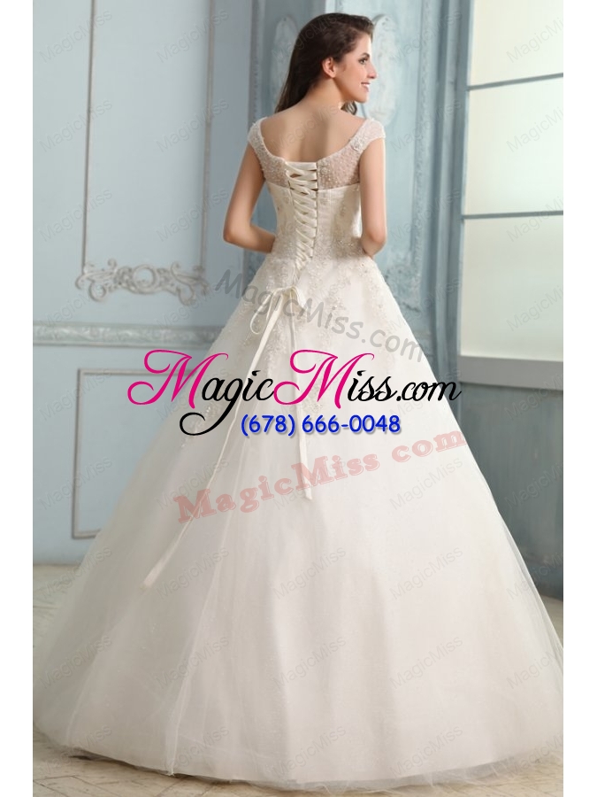 wholesale scoop ball gown appliques and beading floor length wedding dress