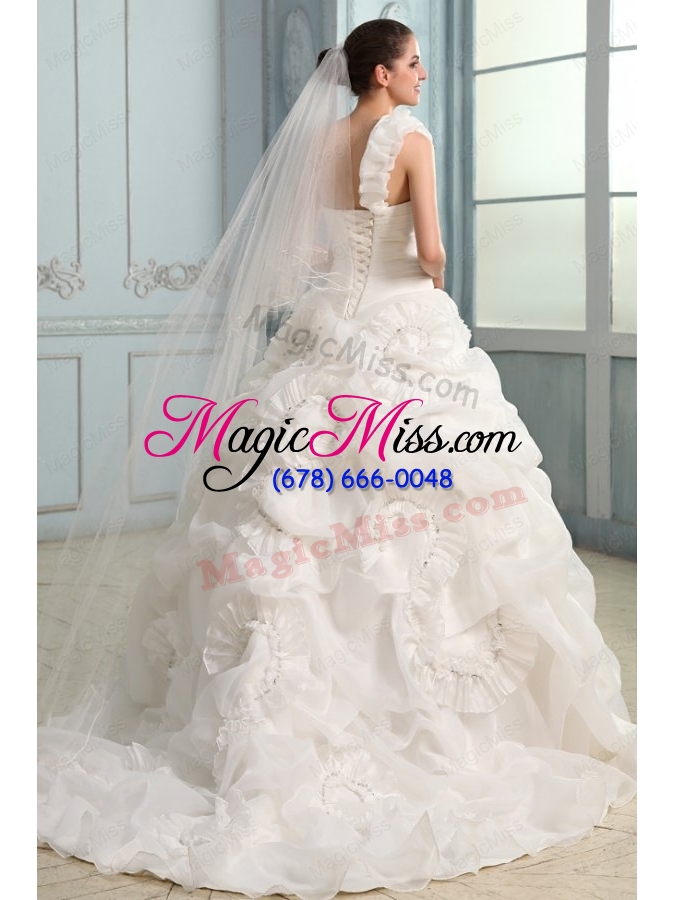 wholesale one shoulder beading and laciness court train wedding dress