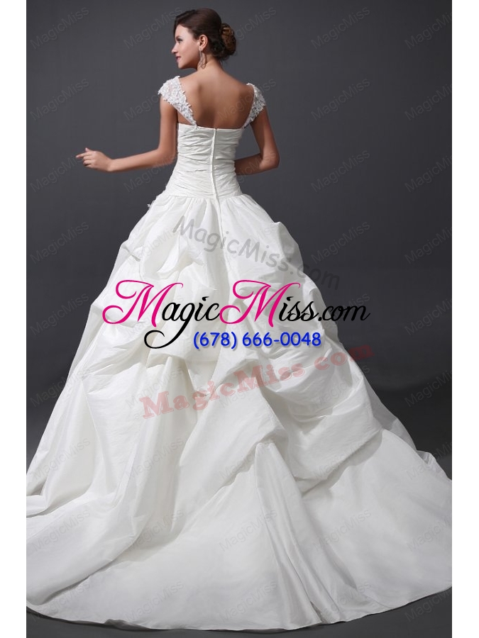 wholesale wide straps a line appliques and flowers taffeta wedding dress