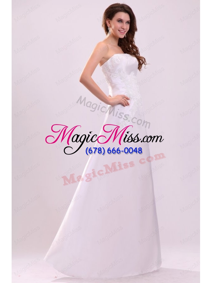 wholesale cheap column strapless floor length wedding dress with appliques