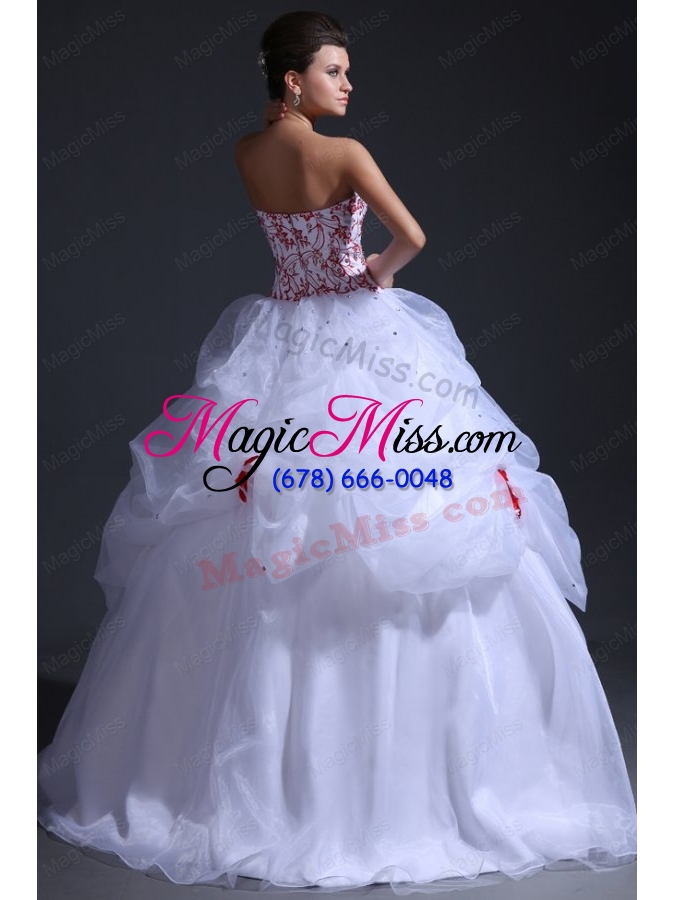 wholesale ball gown sweetheart organza wedding dress with red embroidery