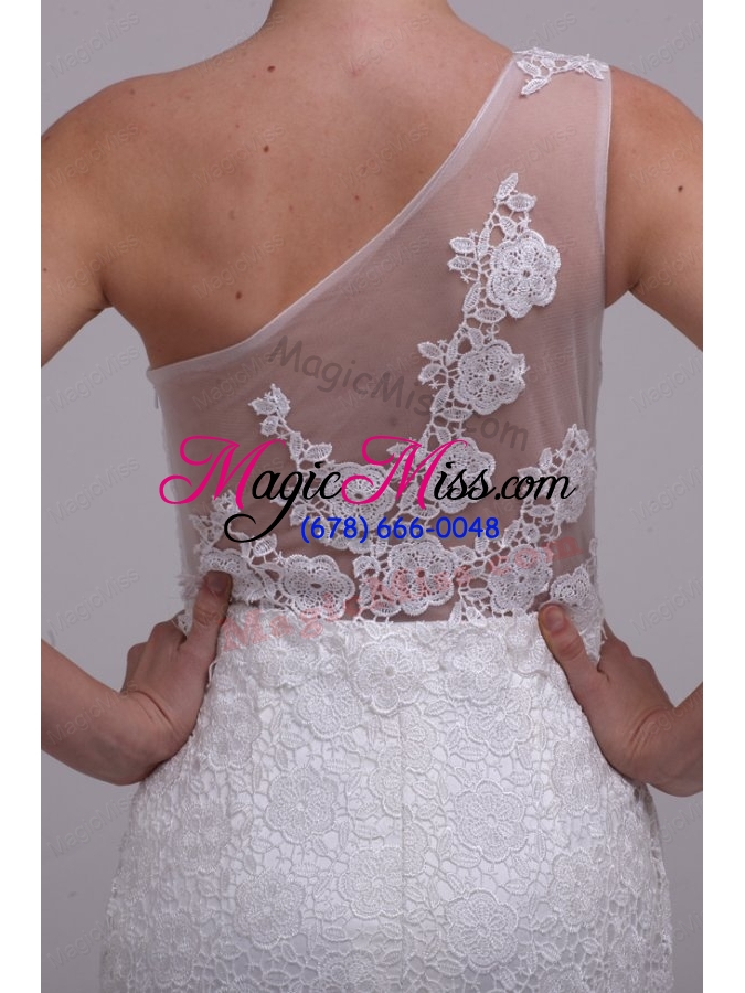 wholesale one shoulder column lace organza brush train wedding dress