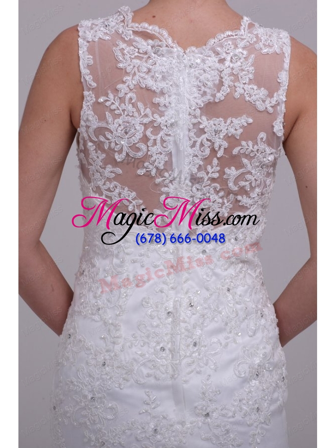 wholesale column high neck appliques lace wedding dress with brush train