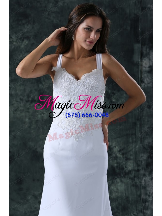 wholesale simple column straps chiffon brush train lace zipper up wedding dress