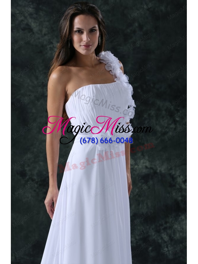 wholesale white empire one shoulder ruching brush train chiffon wedding dress