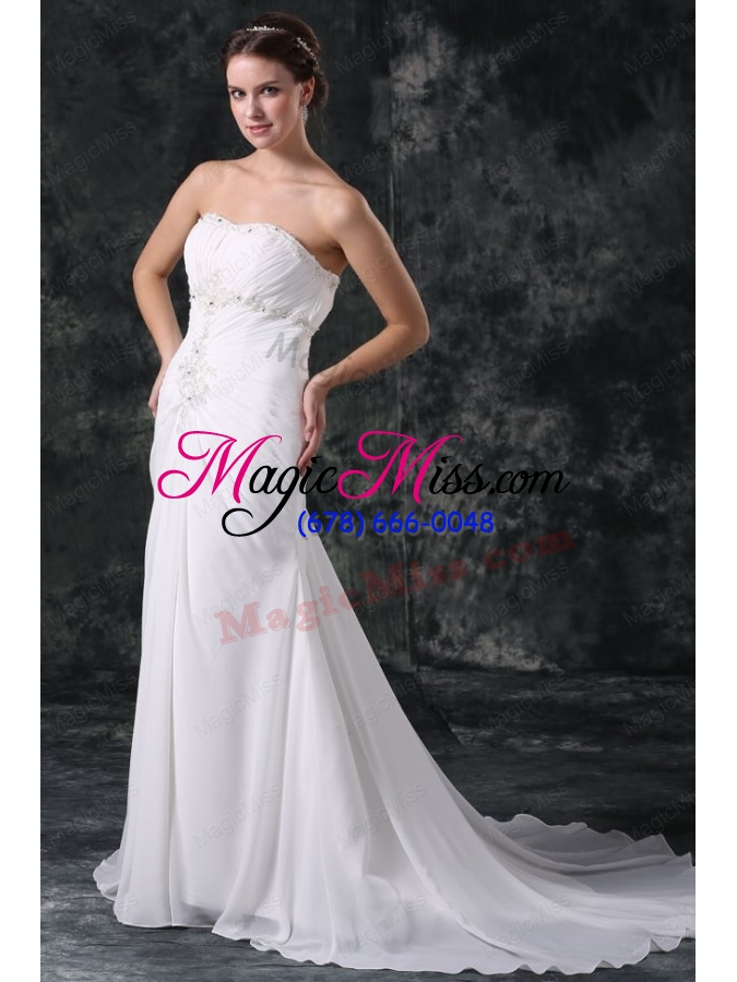 wholesale elegant column sweetheart lace up chiffon wedding dress with beading
