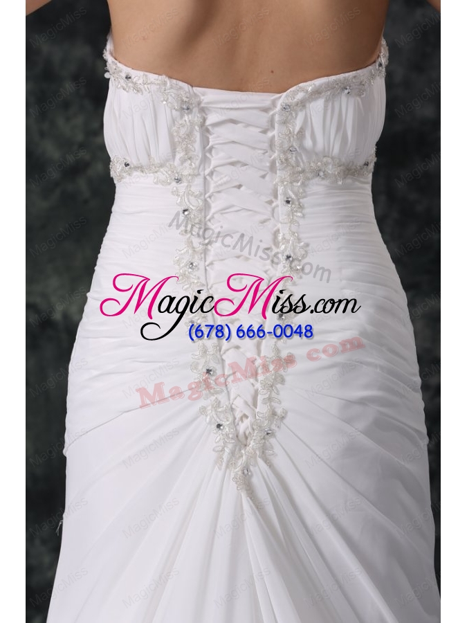 wholesale elegant column sweetheart lace up chiffon wedding dress with beading