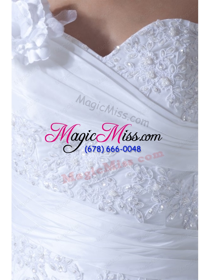 wholesale exquisite ball gown one shoulder court train lace taffeta wedding dress