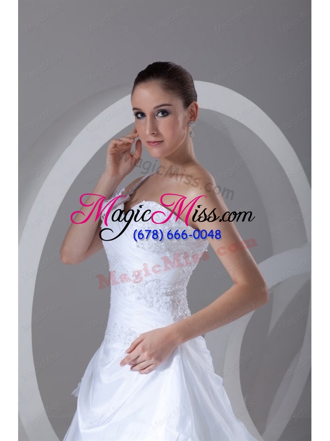 wholesale exquisite ball gown one shoulder court train lace taffeta wedding dress