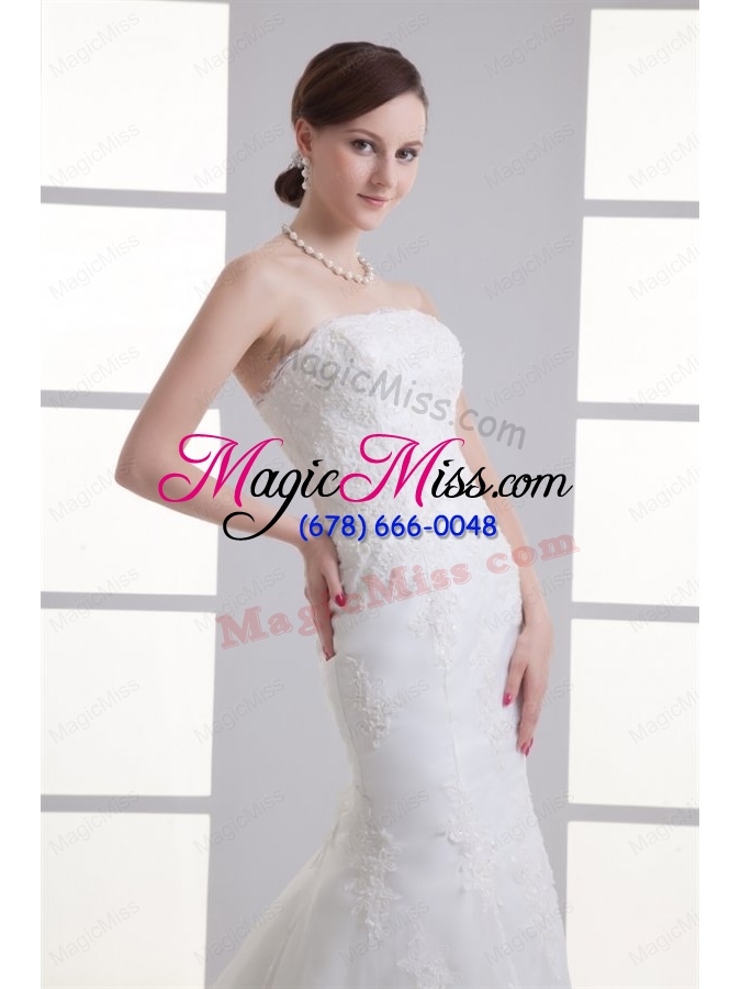 wholesale mermaid strapless lace court train organza wedding dress