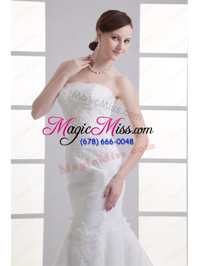 wholesale mermaid strapless lace court train organza wedding dress