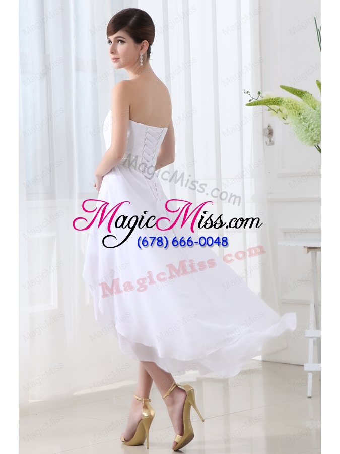 wholesale beading empire sweetheart ruching belt white wedding dress with high-low