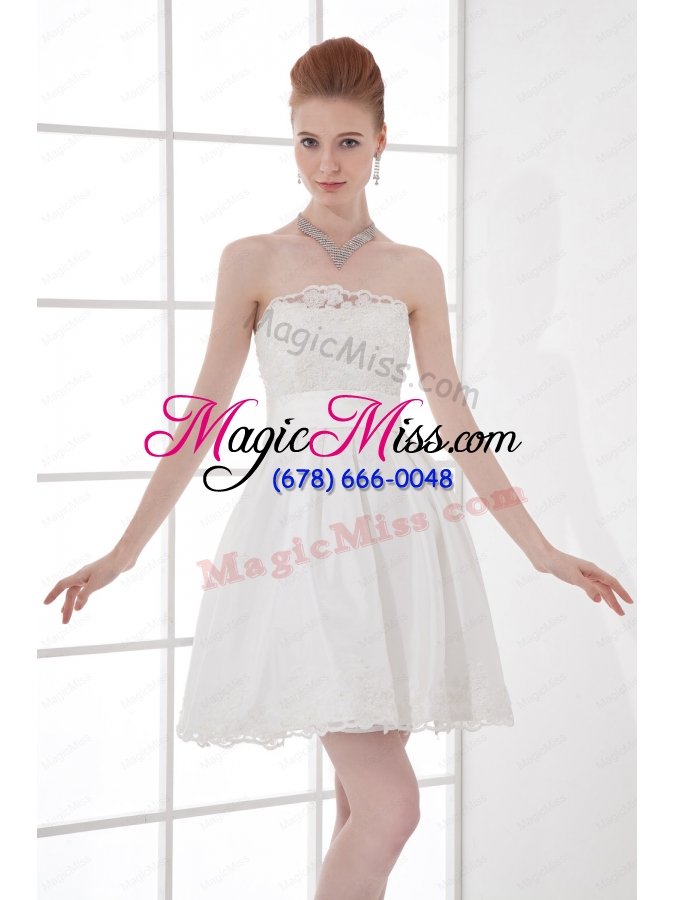 wholesale 2014 elegant a-line strapless knee-length lace belt white wedding dress