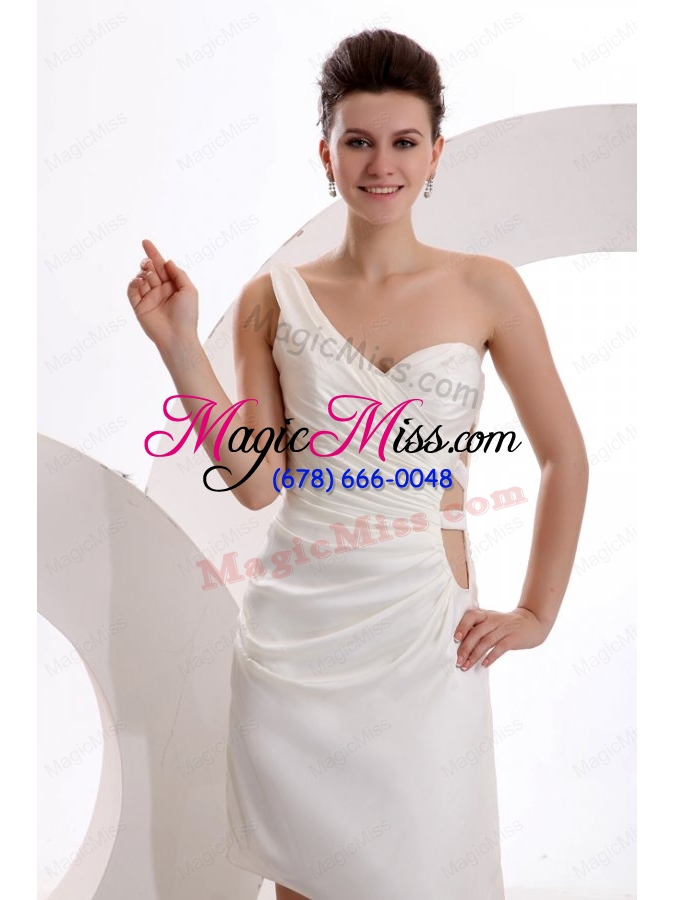 wholesale column one shoulder ruching mini length wedding dress