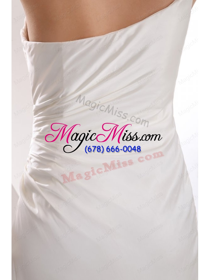 wholesale column one shoulder ruching mini length wedding dress