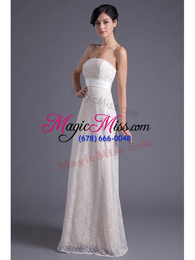 wholesale column strapless white lace belt floor length wedding dress