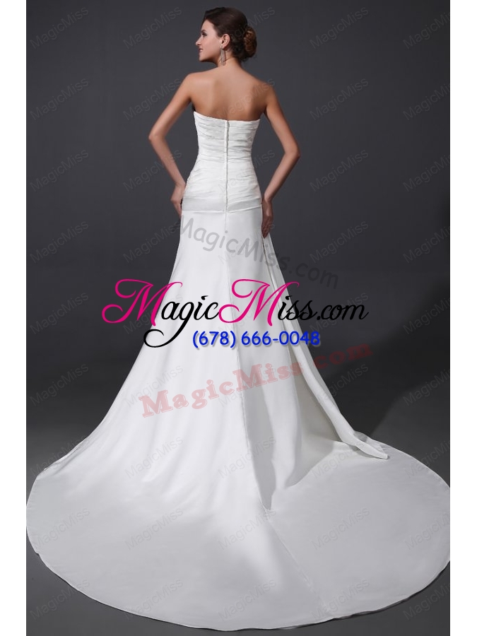 wholesale elegant column strapless ruching and appliques wedding dress with court train