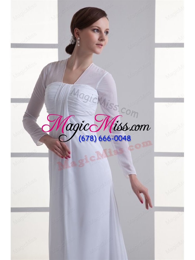 wholesale empire square long sleeves brush train chiffon wedding dress