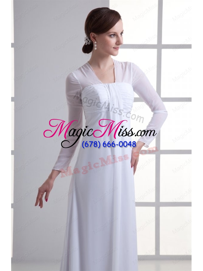 wholesale empire square long sleeves brush train chiffon wedding dress