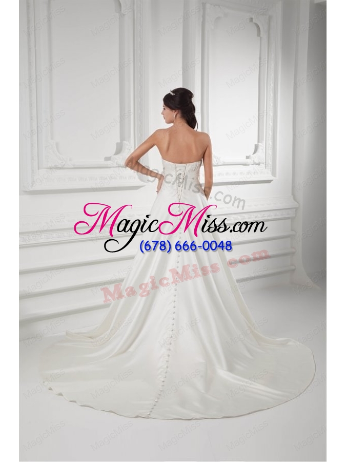 wholesale a line sweetheart appliques and ruching satin satin wedding dress