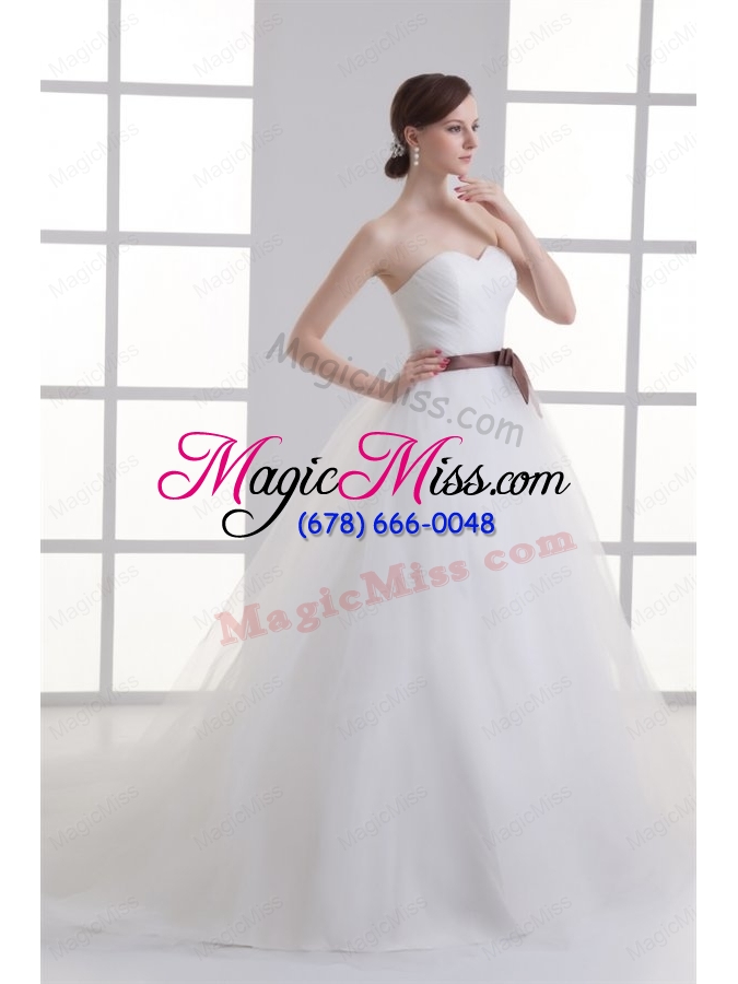 wholesale a line sweetheart sash ruching tulle wedding dress