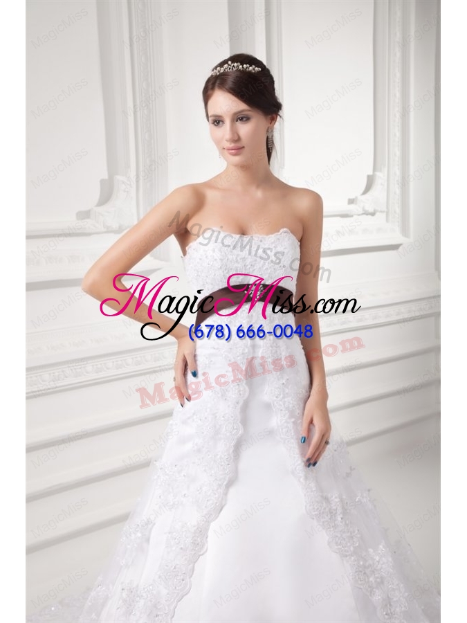 wholesale discount a line strapless court train wedding dress with sash